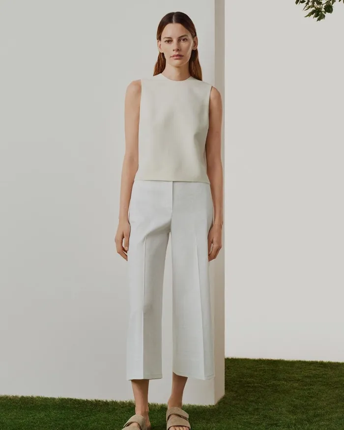 Women Pants Theory Cropped WideLeg Pant In Good Linen Dark Olive