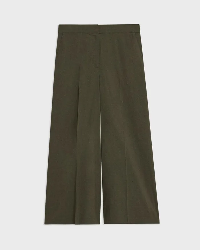 Women Pants Theory Cropped WideLeg Pant In Good Linen Dark Olive