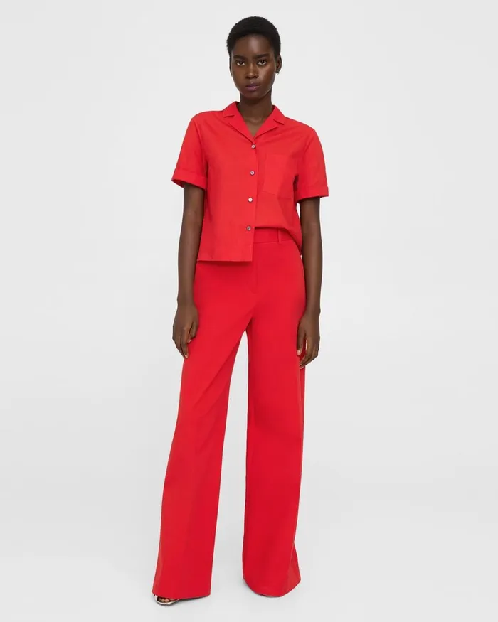 Women Pants Theory HighWaist WideLeg Pant In Stretch Cotton Twill Grenadine