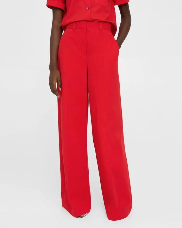 Women Pants Theory HighWaist WideLeg Pant In Stretch Cotton Twill Grenadine