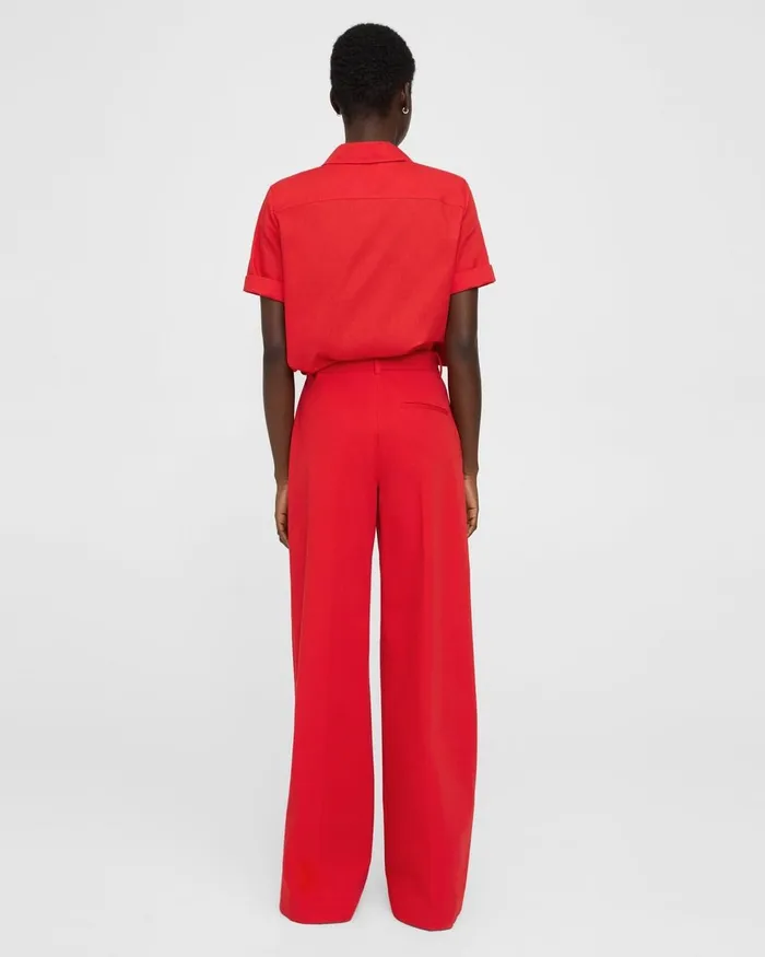 Women Pants Theory HighWaist WideLeg Pant In Stretch Cotton Twill Grenadine