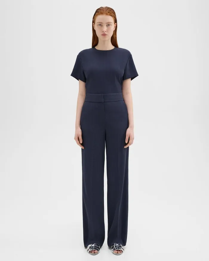 Women Pants Theory HighWaist WideLeg Pant In Striped Admiral Crepe Nocturne Navy