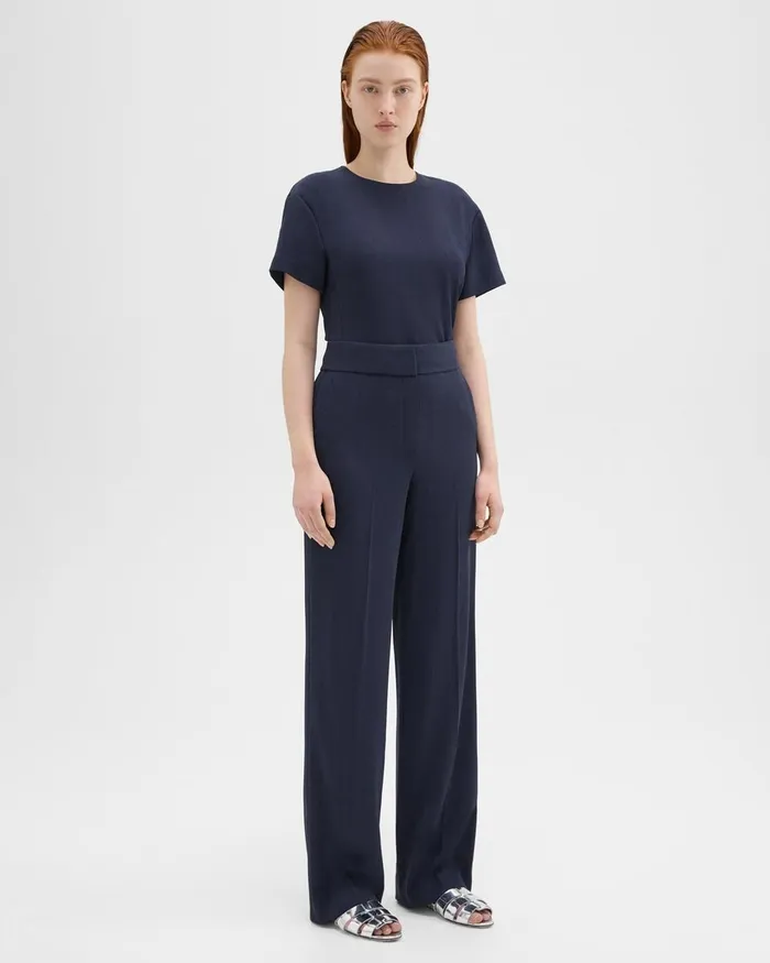 Women Pants Theory HighWaist WideLeg Pant In Striped Admiral Crepe Nocturne Navy
