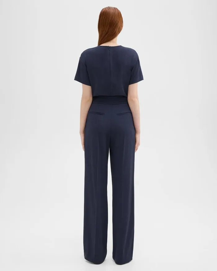 Women Pants Theory HighWaist WideLeg Pant In Striped Admiral Crepe Nocturne Navy