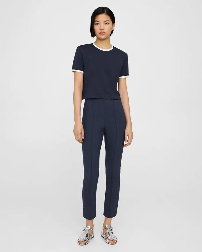 Women Pants Theory Pintucked Slim Pant In Stretch Cotton Nocturne Navy