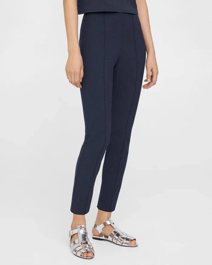 Women Pants Theory Pintucked Slim Pant In Stretch Cotton Nocturne Navy