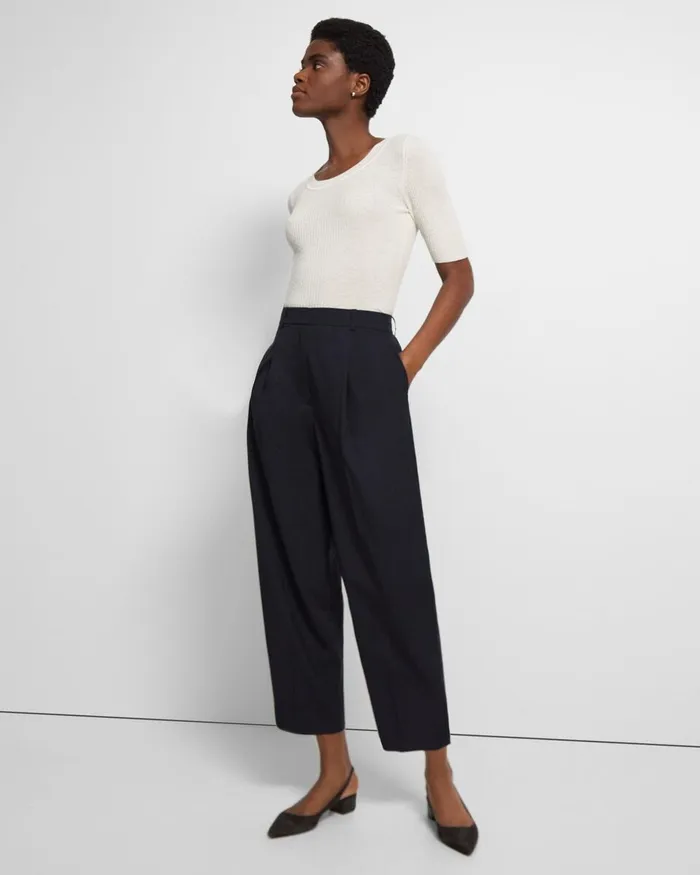 Women Pants Theory Pleated Carrot Pant In Good Wool New Navy