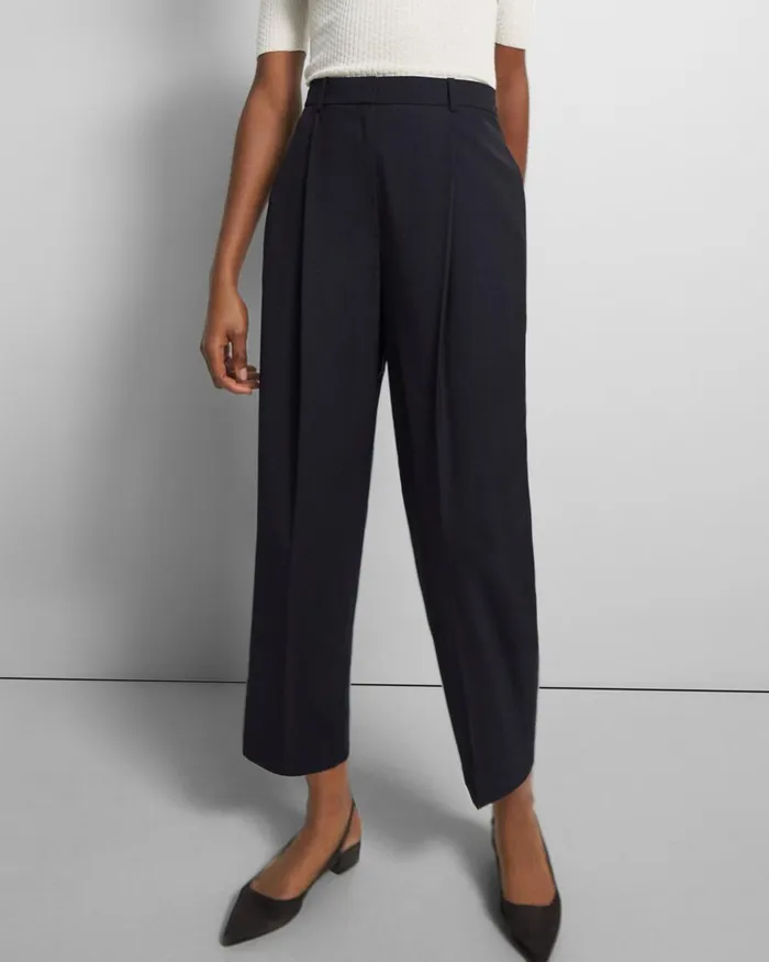 Women Pants Theory Pleated Carrot Pant In Good Wool New Navy