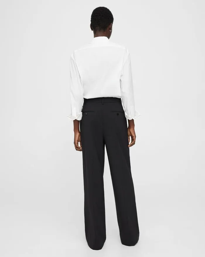 Women Pants Theory Pleated WideLeg Pant In Stretch Wool Black