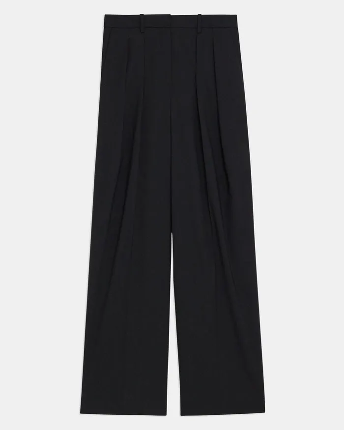 Women Pants Theory Pleated WideLeg Pant In Stretch Wool Black