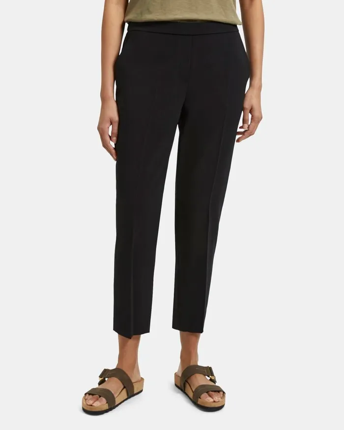 Women Pants Theory Slim Cropped PullOn Pant In Crepe Black