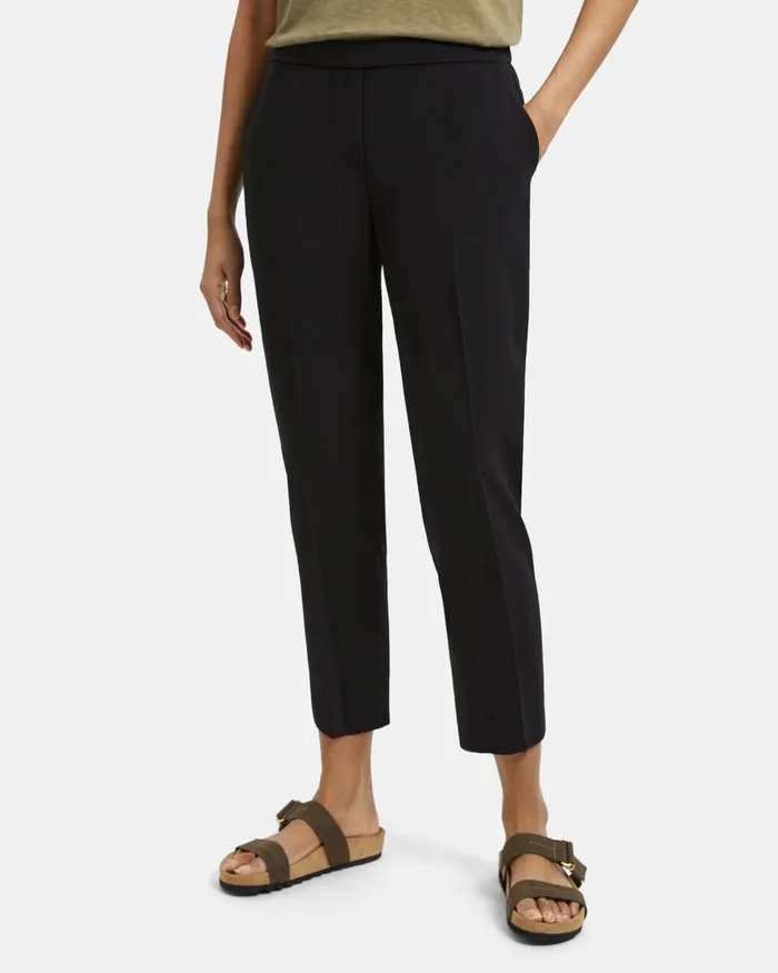 Women Pants Theory Slim Cropped PullOn Pant In Crepe Black