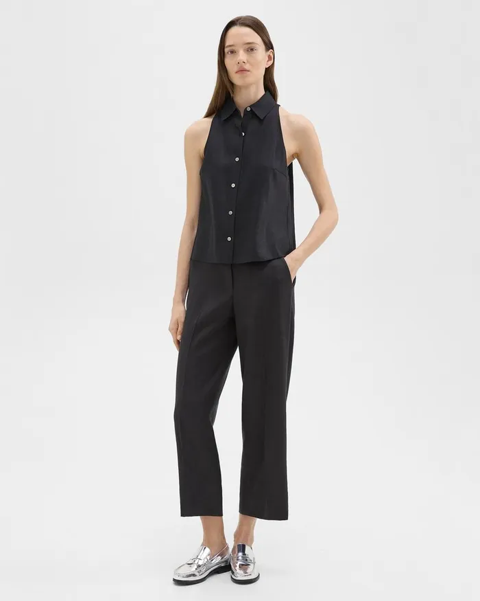 Women Pants Theory Straight PullOn Pant In LinenViscose Black