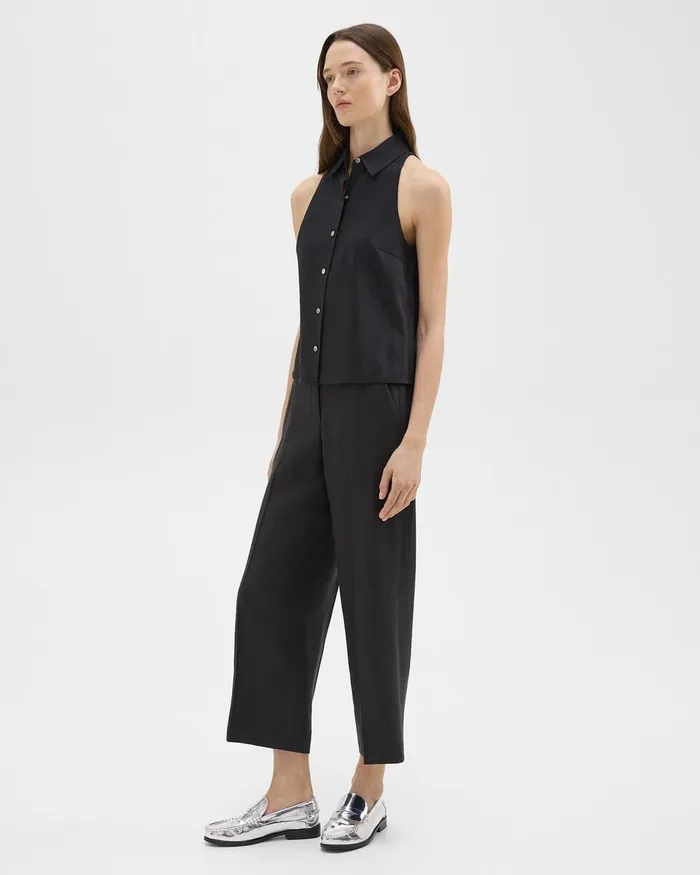 Women Pants Theory Straight PullOn Pant In LinenViscose Black