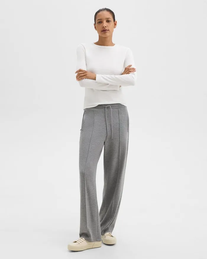 Women Pants Theory Track Pant In DoubleKnit Jersey Grey Meloat Mel
