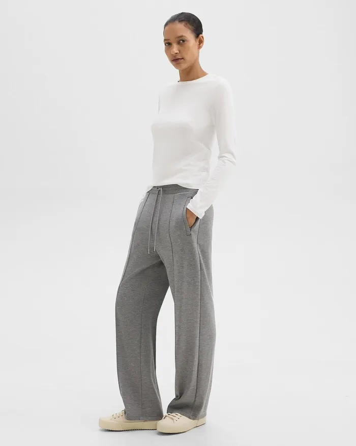 Women Pants Theory Track Pant In DoubleKnit Jersey Grey Meloat Mel