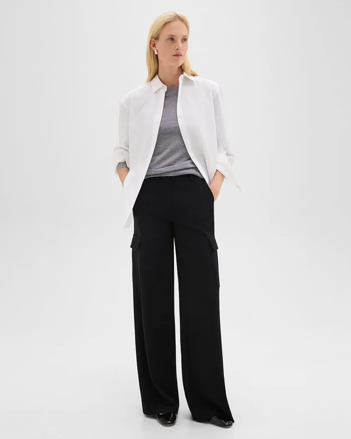 Women Pants Theory WideLeg Cargo Pant In Admiral Crepe Black