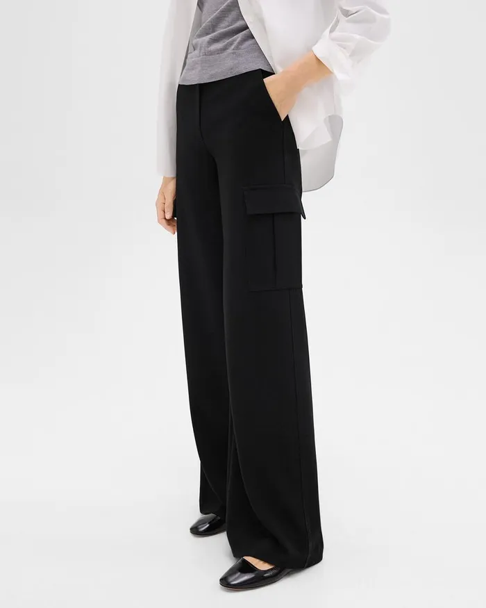 Women Pants Theory WideLeg Cargo Pant In Admiral Crepe Black