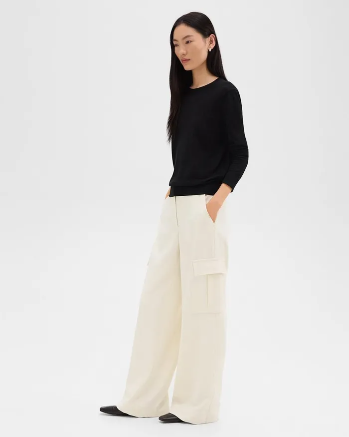 Women Pants Theory WideLeg Cargo Pant In Admiral Crepe Rice