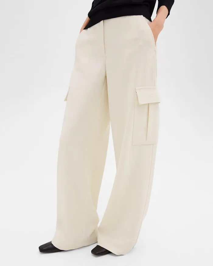 Women Pants Theory WideLeg Cargo Pant In Admiral Crepe Rice