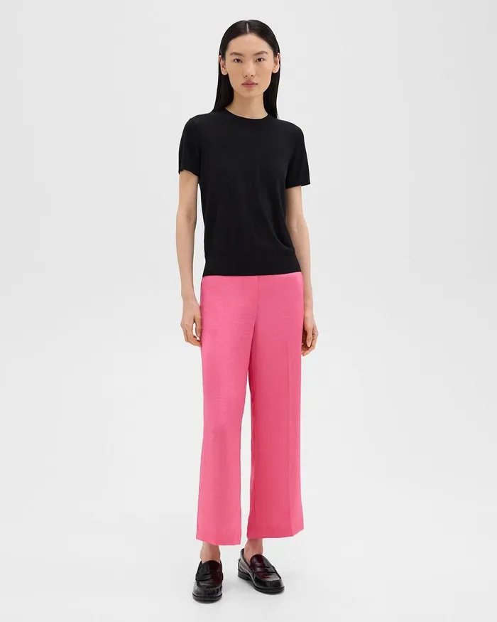 Women Pants Theory Wide Leg PullOn Pant In Crushed Satin Pink Azalea