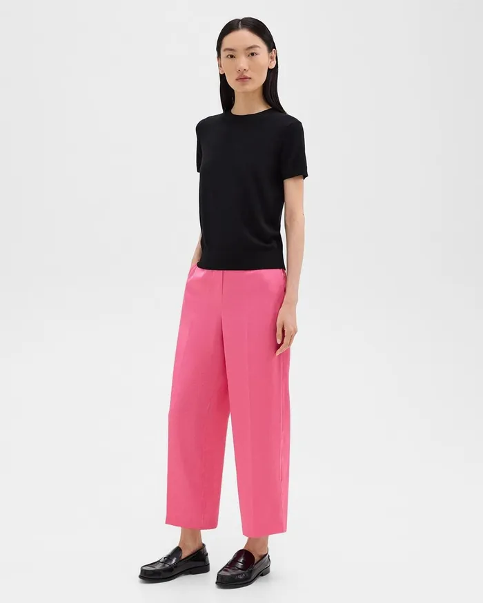 Women Pants Theory Wide Leg PullOn Pant In Crushed Satin Pink Azalea
