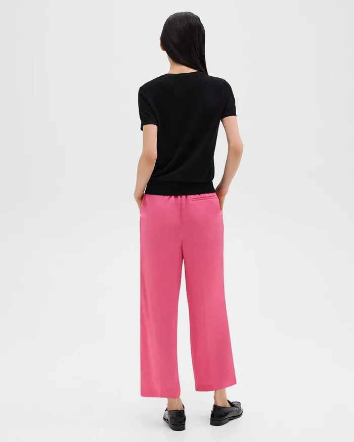 Women Pants Theory Wide Leg PullOn Pant In Crushed Satin Pink Azalea
