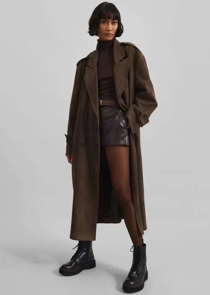 Women Peoria Faux Suede Trench Coat 8211 Brown The Frankie Shop Outerwear