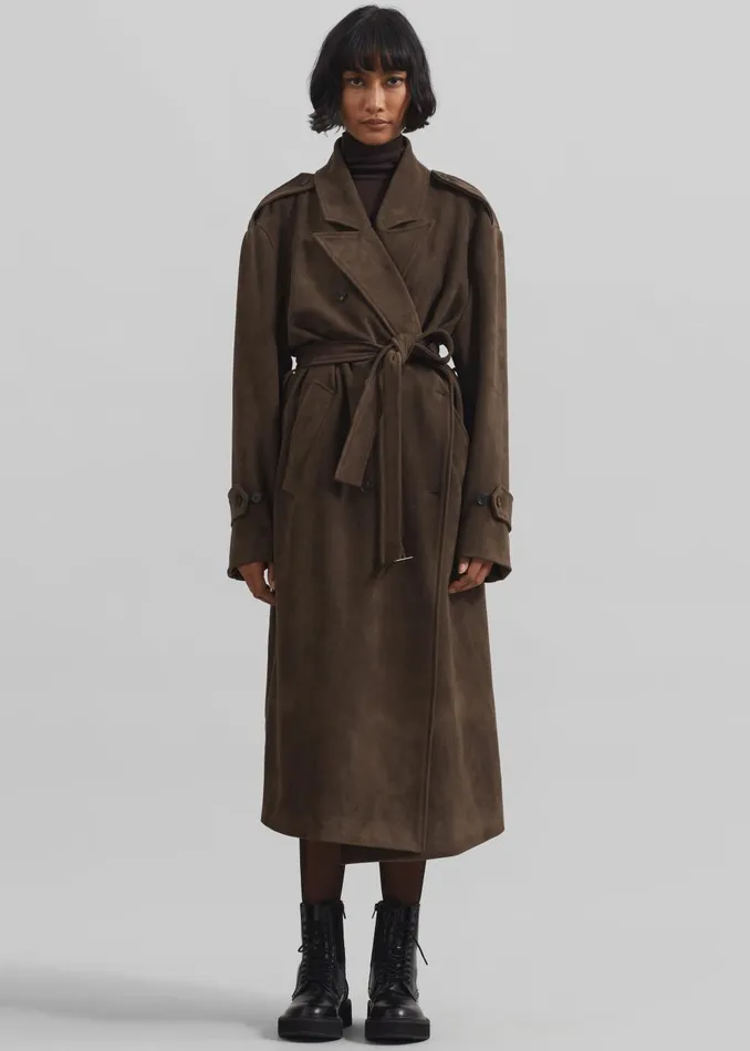 Women Peoria Faux Suede Trench Coat 8211 Brown The Frankie Shop Outerwear