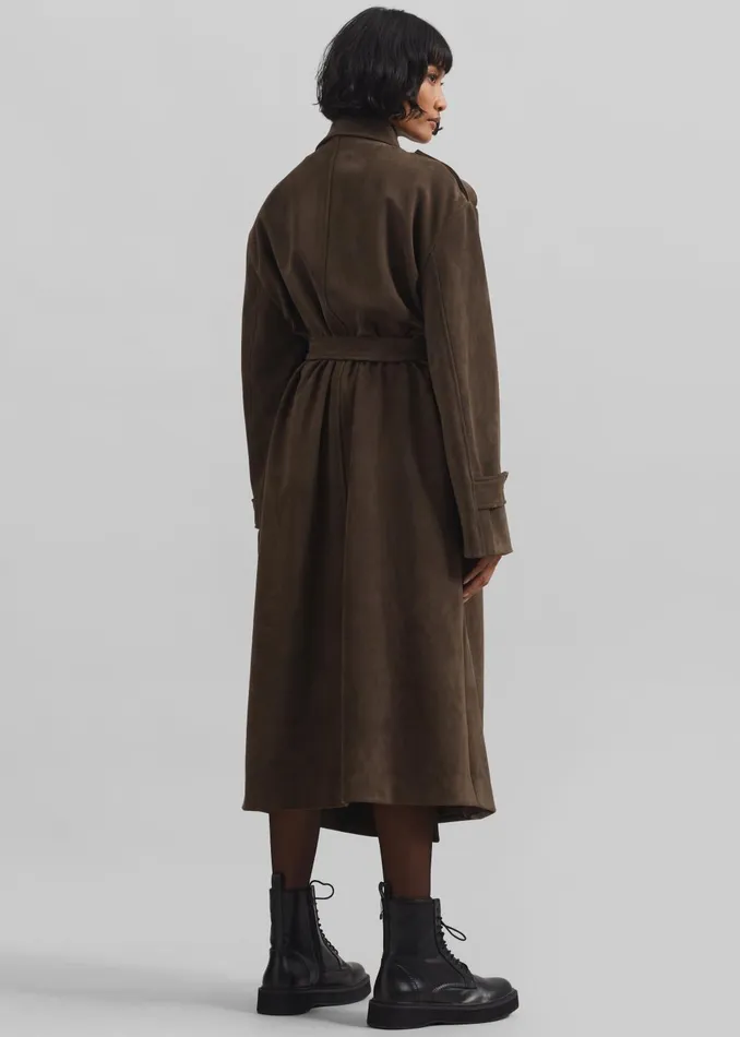 Women Peoria Faux Suede Trench Coat 8211 Brown The Frankie Shop Outerwear