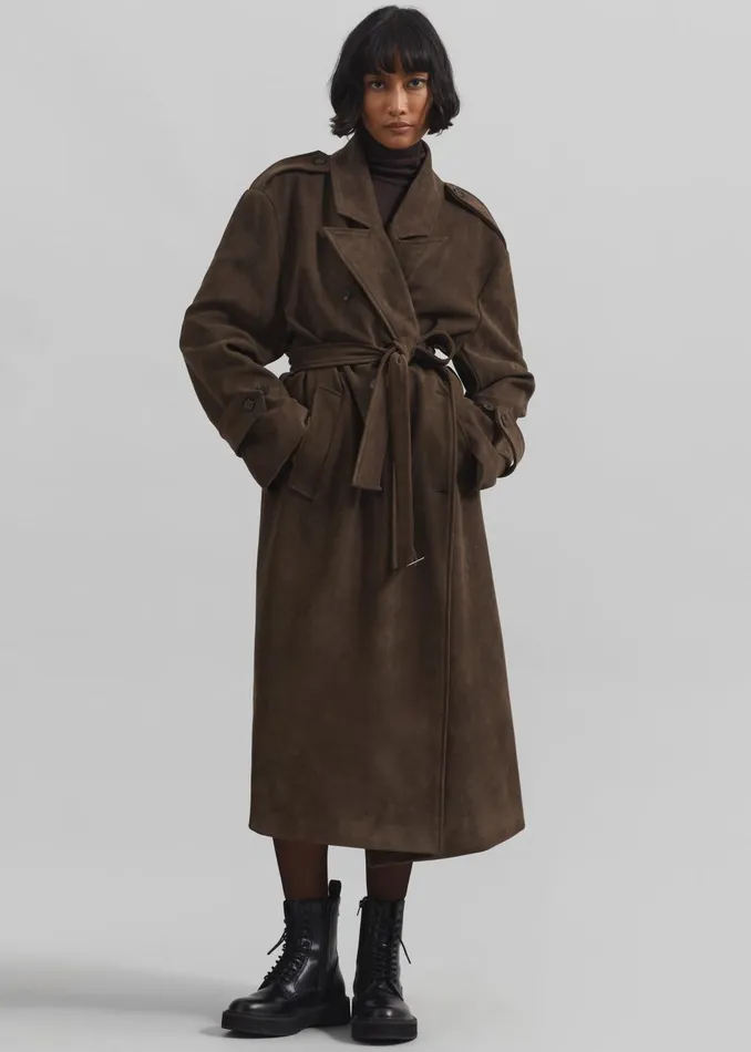 Women Peoria Faux Suede Trench Coat 8211 Brown The Frankie Shop Outerwear
