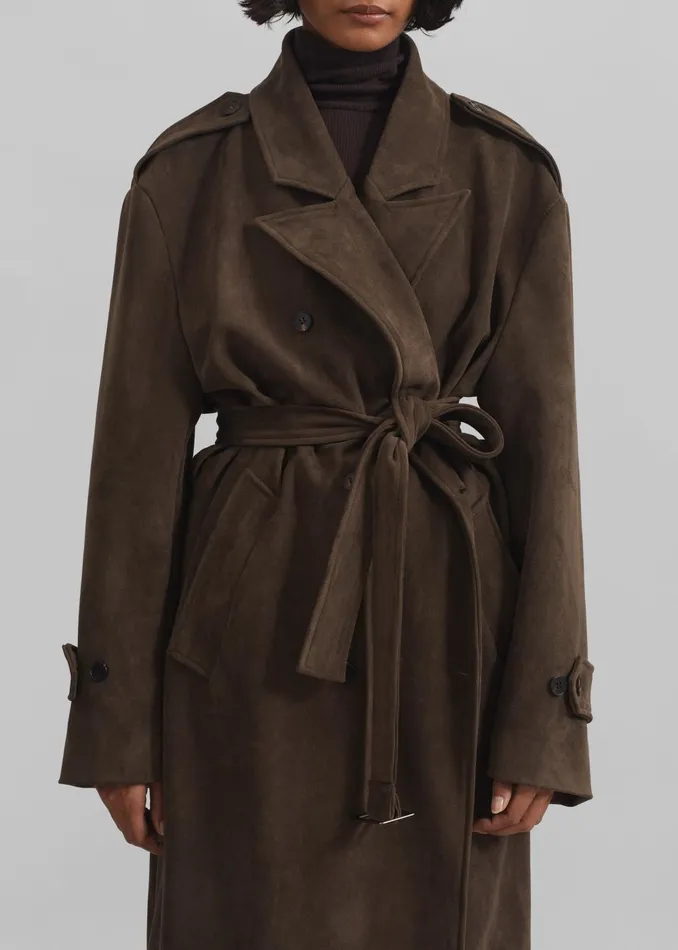 Women Peoria Faux Suede Trench Coat 8211 Brown The Frankie Shop Outerwear
