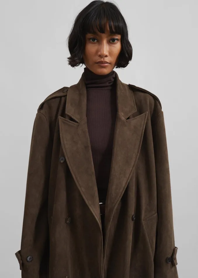Women Peoria Faux Suede Trench Coat 8211 Brown The Frankie Shop Outerwear