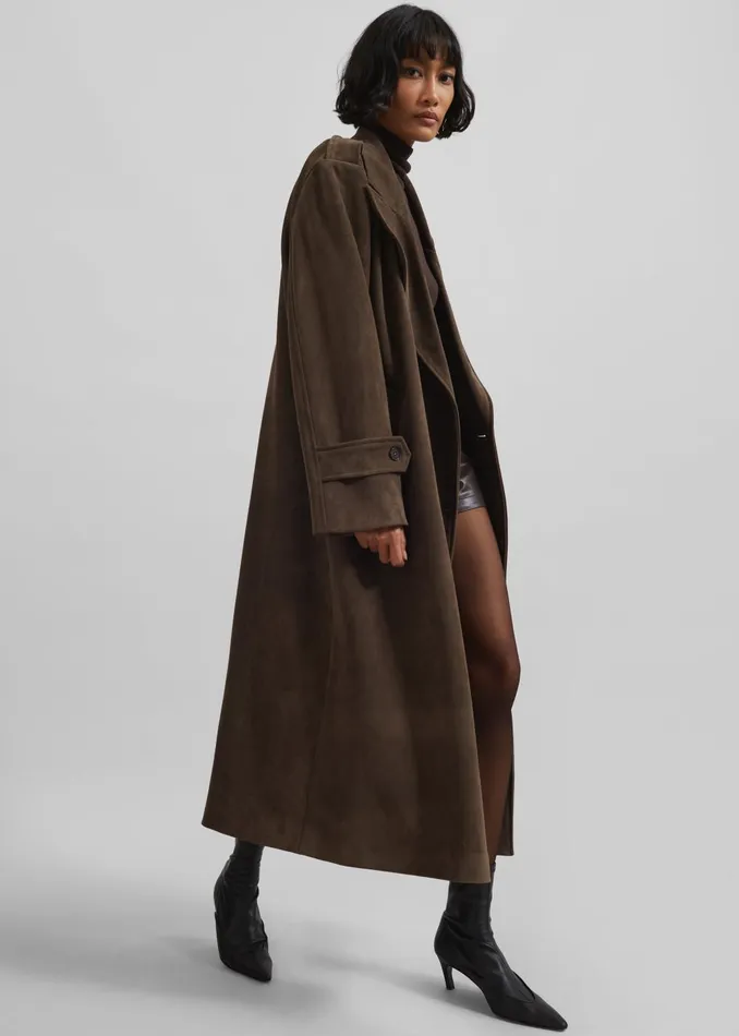 Women Peoria Faux Suede Trench Coat 8211 Brown The Frankie Shop Outerwear
