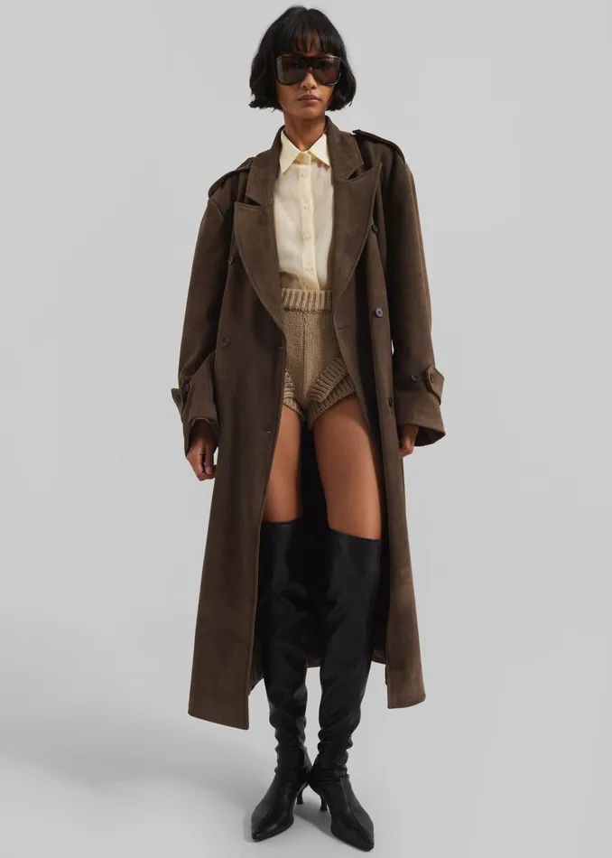 Women Peoria Faux Suede Trench Coat 8211 Brown The Frankie Shop Outerwear