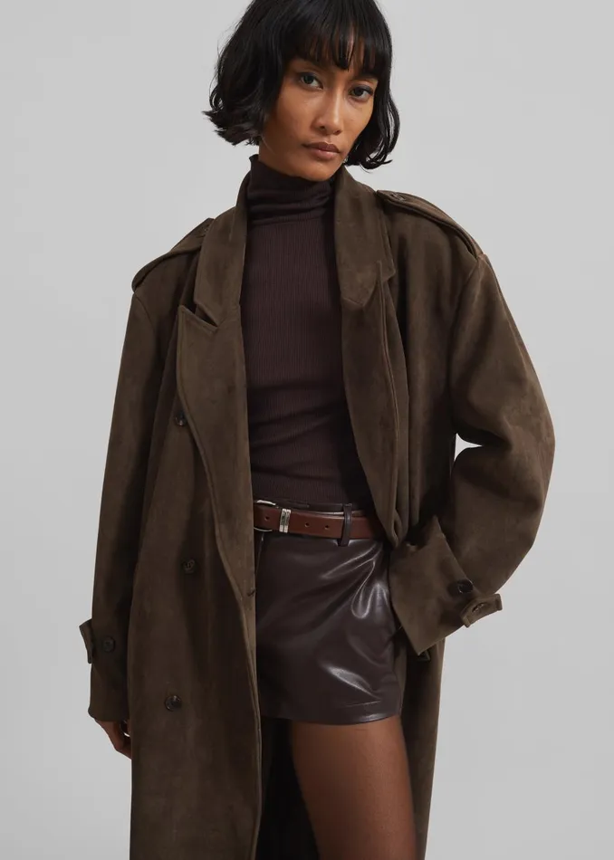 Women Peoria Faux Suede Trench Coat 8211 Brown The Frankie Shop Outerwear