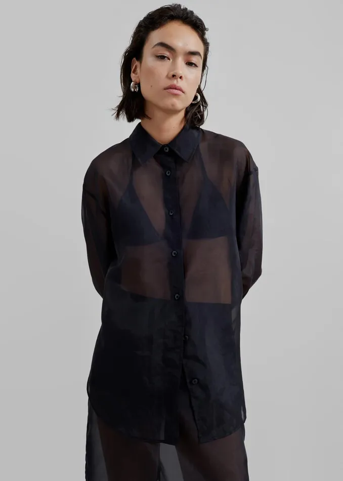 Women Peri Sheer Shirt 8211 Black The Frankie Shop Tops