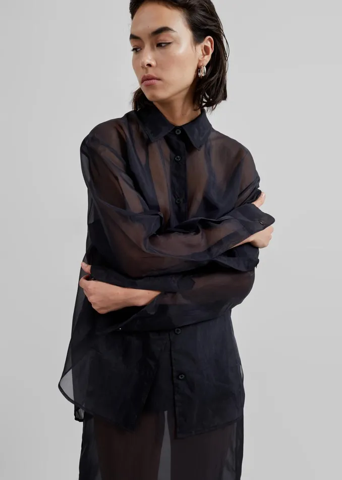Women Peri Sheer Shirt 8211 Black The Frankie Shop Tops