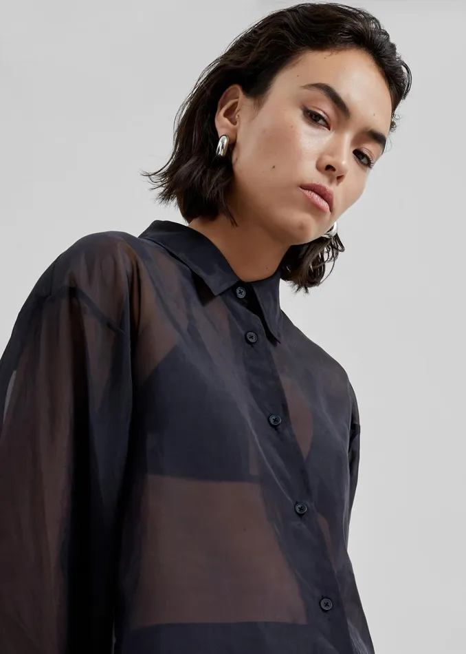 Women Peri Sheer Shirt 8211 Black The Frankie Shop Tops
