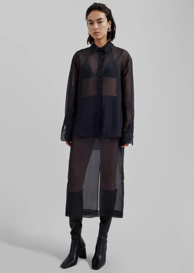Women Peri Sheer Shirt 8211 Black The Frankie Shop Tops