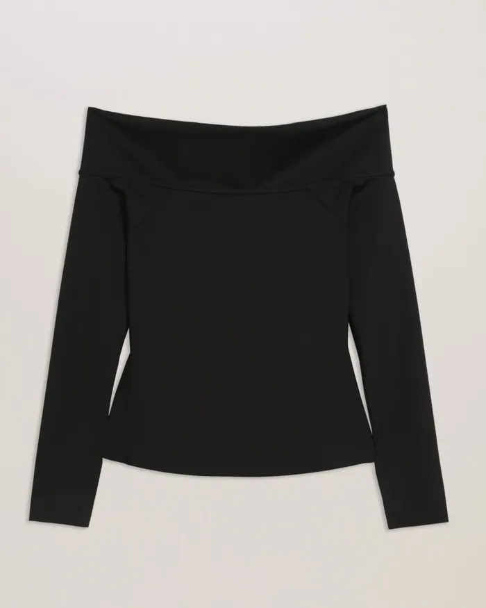 Women PHOLLYY 8211 Off The Shoulder Long Sleeve Top Black Ted Baker Tops and Blouses