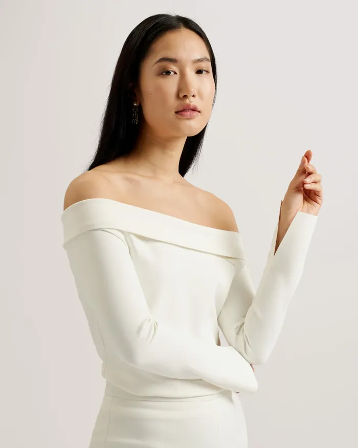 Women PHOLLYY 8211 Off The Shoulder Long Sleeve Top Ivory Ted Baker Tops and Blouses Women PHOLLYY 8211 Off The Shoulder Long Sleeve Top Ivory Ted Baker Tops and Blouses