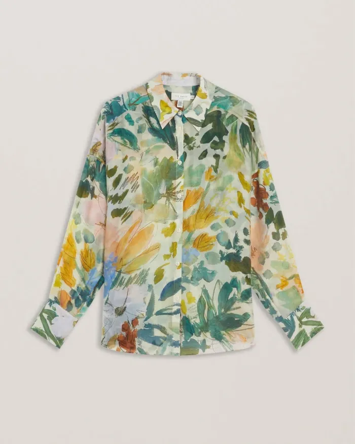 Women PICCOLA 8211 Oversized Floral Print Shirt Ivory Ted Baker Tops and Blouses