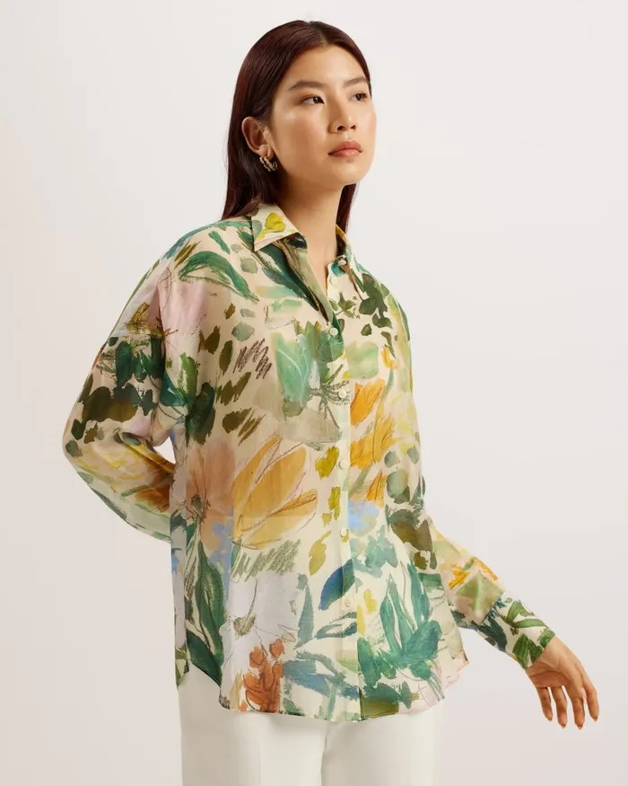 Women PICCOLA 8211 Oversized Floral Print Shirt Ivory Ted Baker Tops and Blouses