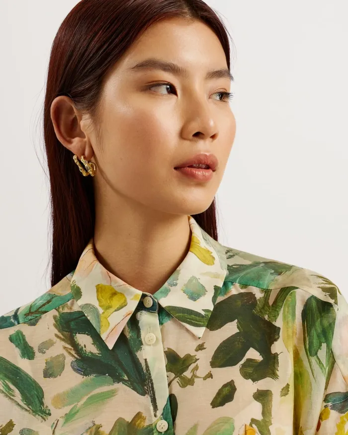 Women PICCOLA 8211 Oversized Floral Print Shirt Ivory Ted Baker Tops and Blouses