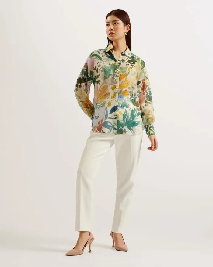 Women PICCOLA 8211 Oversized Floral Print Shirt Ivory Ted Baker Tops and Blouses