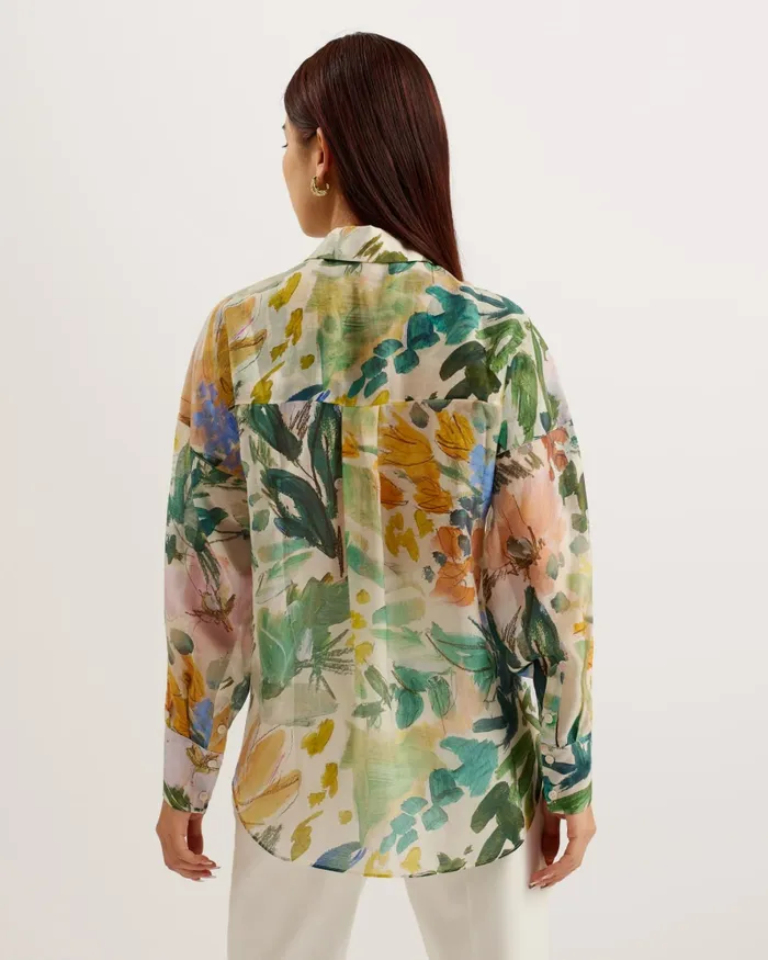 Women PICCOLA 8211 Oversized Floral Print Shirt Ivory Ted Baker Tops and Blouses