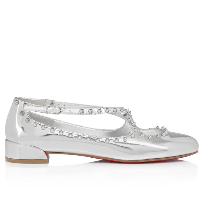 Women Pilouta Jane Spikes Ballerinas 8211 Specchio Leather 8211 Silver Christian Louboutin Flats and Loafers