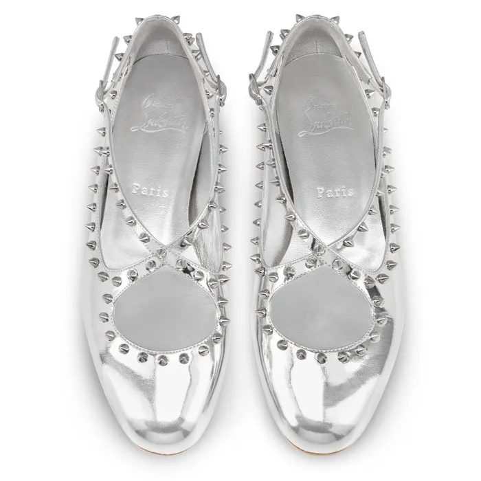 Women Pilouta Jane Spikes Ballerinas 8211 Specchio Leather 8211 Silver Christian Louboutin Flats and Loafers
