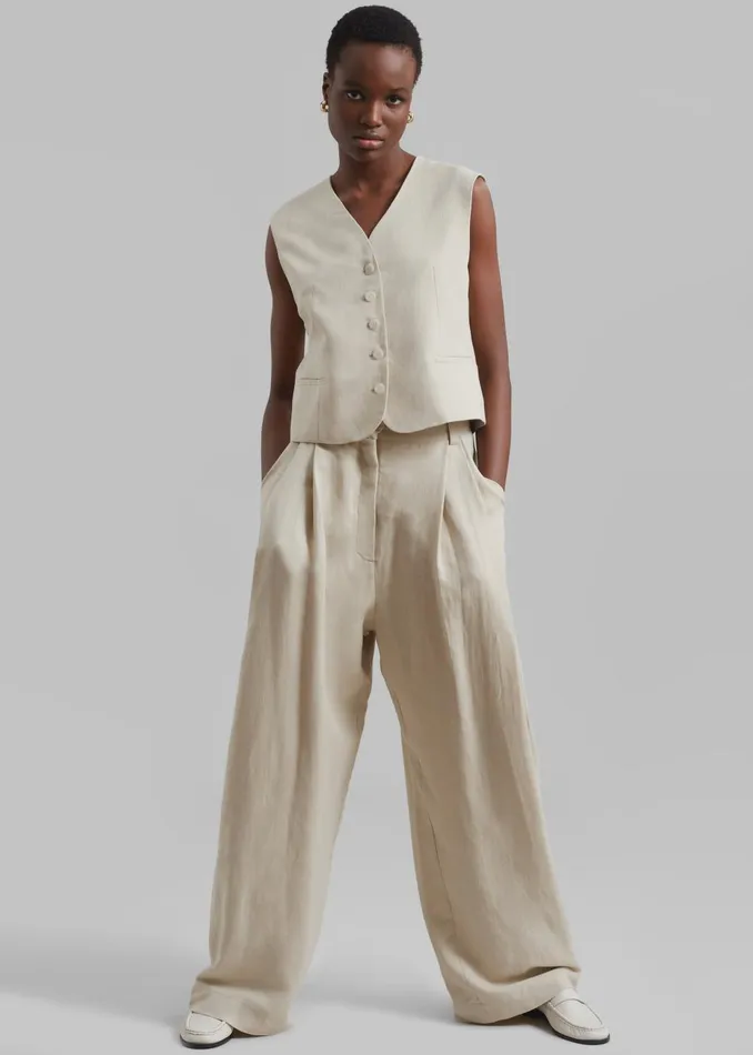Women Piper Pleated Trousers 8211 Beige The Frankie Shop Bottoms
